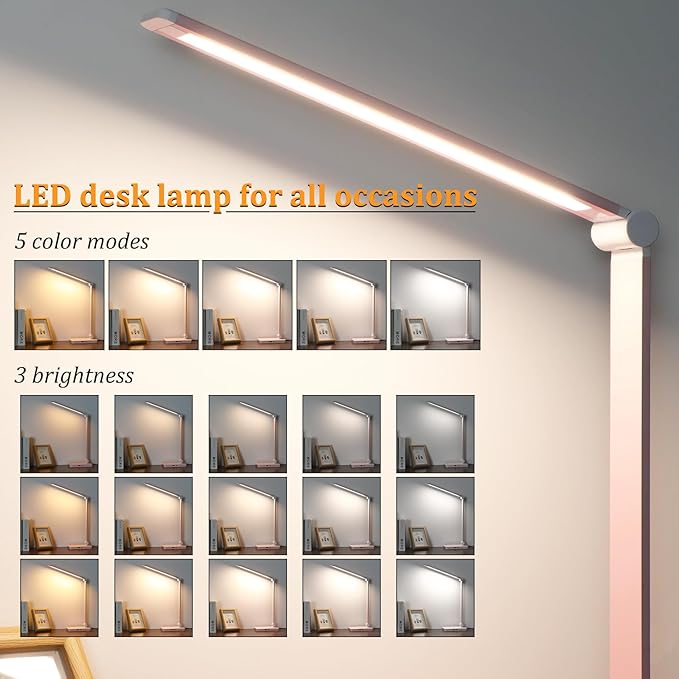 LED Desk Lamp with USB Ports,Touch Desk Lamps for Home Office with 5 Modes | 3 Brightness Desk Light with Small Night Light,Reading Lamp Table Lamp for Bedroom Bedside Study Pink （with adapter）