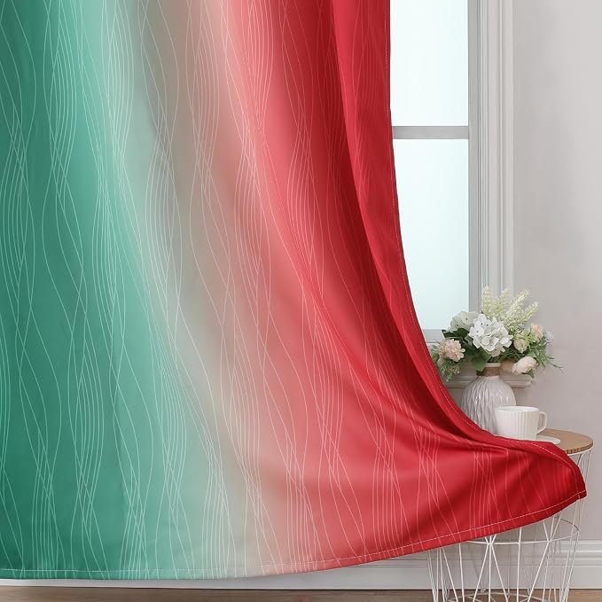 Red and Green Ombre Blackout Curtains 52Wx84L 2 Panels | Ombre Christmas Curtains for Living Room,Thermal Insulated,Room Darkening,Energy Saving,Grommet Window Drapes for Bedroom