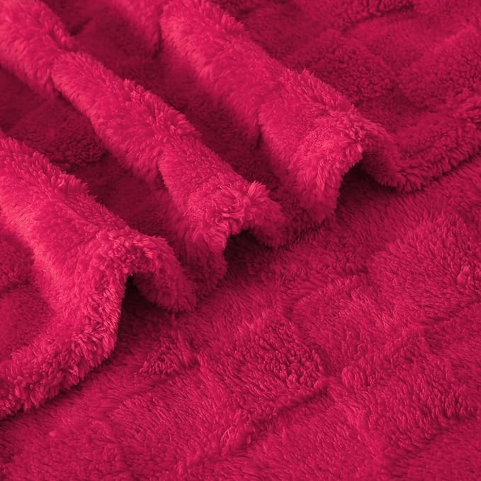Hot Pink Fleece Throw Blanket 50”×60”Checkered Design for Couch | Super Soft Cozy Plush Microfiber 3D Square Pattern Flannel Blanket for Sofa Bed Lightweight for Adults,Women