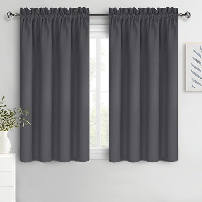 DWCN Blackout Curtains for Bedroom 42 x 54 Inch Long Dark Grey 2 Panels | Room Darkening, Thermal Insulated, Light Blocking, Rod Pocket Drapes, Noise Reducing Window Treatments