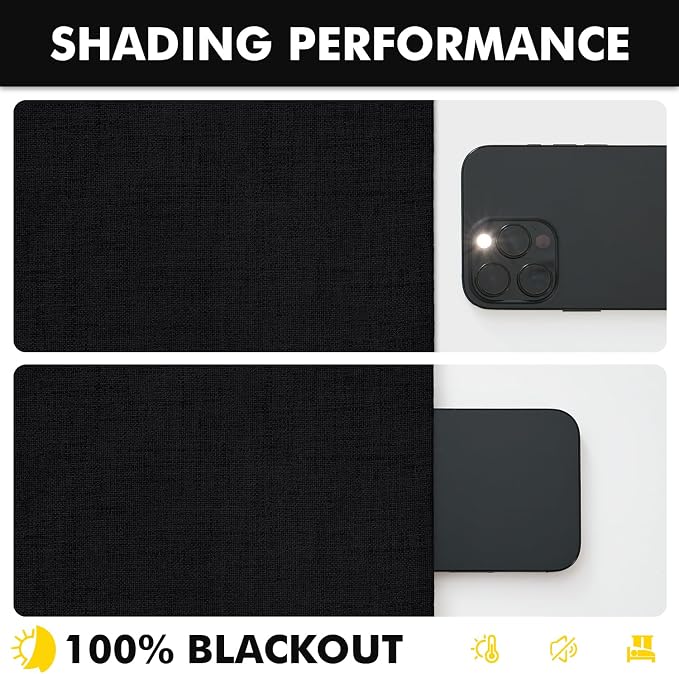MIULEE 100% Blackout Linen Curtains for Bedroom 42 x 72 Inch Black 2 Panels | Thermal Insulated, Room Darkening Drapes for Living Room, Back Tab Rod Pocket Pinch Pleated, Solid Luxury Decor