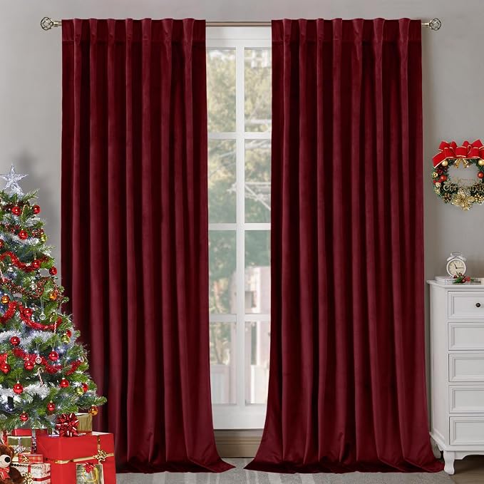 BGment Burgundy Red Velvet Blackout Curtains for Living Room, 2 Panels | Black Out Curtains 84 inch Long, Thermal Insulated, Noise Reduce, Back Tab Rod Pocket, Luxury Panels for Bedroom, 60x84 Inch