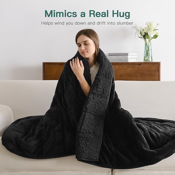 Lofus 15 lbs Weighted Blanket for Adults Twin Size 48" x 72", Black | Dual-Sided Sherpa Fleece Heavy Blanket, for Stress Relief & Better Sleep, Ultra Soft, Ideal Gift for Family, Warm & Cozy