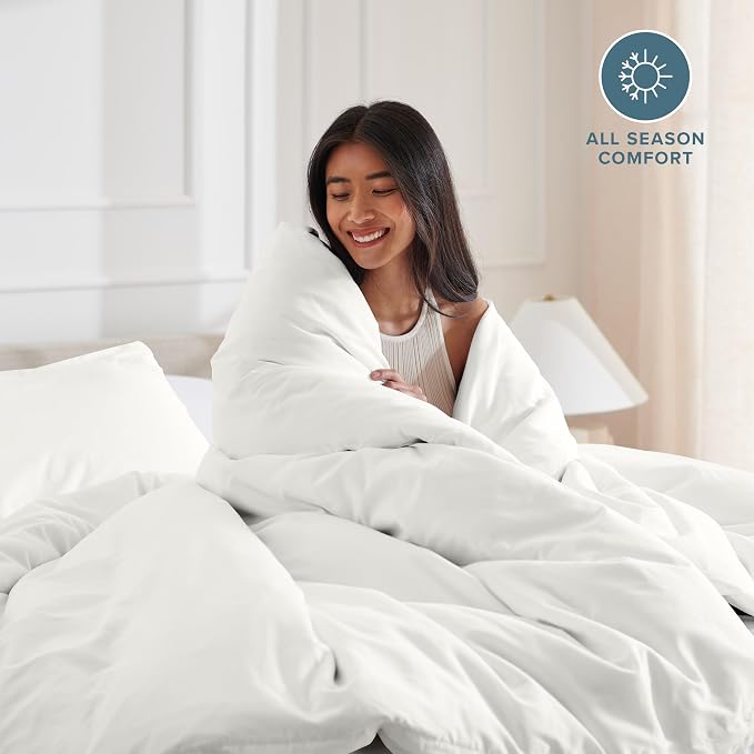 Bare Home Duvet Cover Set 1800 Ultra-Soft (Oversized King, Antique White) | Lightweight, Cooling, Breathable, Premium 1800 Ultra-Soft, All-Season