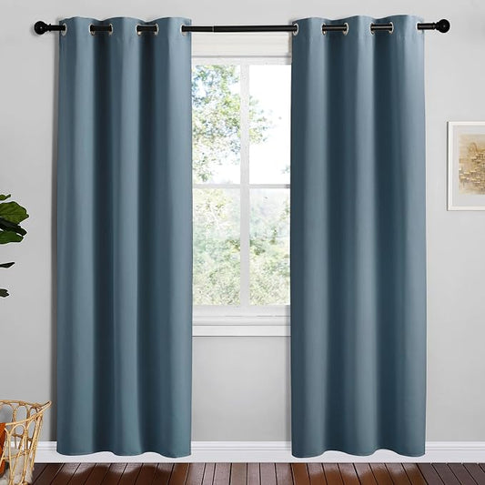 NICETOWN Smoky Blue Blackout Curtains for Bedroom, 2 Panels, 42" x 78" | Thermal Insulated Decoration Drapes for Office Window