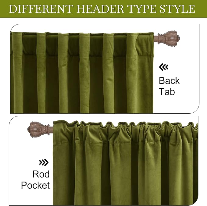 RYB HOME Green Velvet Curtains 90 inches for Bedroom Living Room | Thermal Insulated, Privacy UV Block, Noise Reducing, Energy Saving, Luxury Window Decor for Dining Room, W52 x L90, 2 Panels