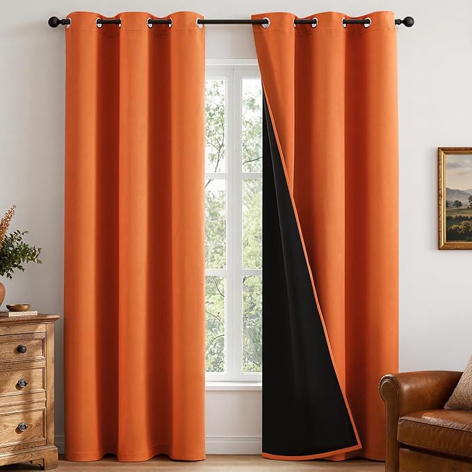MIULEE Fall Orange 100% Blackout Curtains for Bedroom 40x72 Inch Length | 2 Thick Layers Thermal Insulated Window Curtains with Black Liner, Noise Reducing Grommet, Drapes for Living Room, 2 Panels