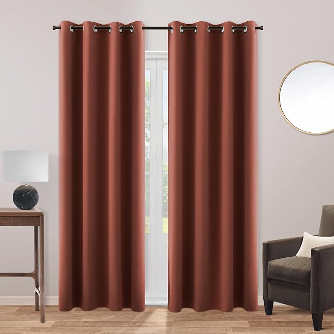 KOUFALL Warm Terracotta Curtains for Sliding Glass Door, 2 Panels Blackout Boho Winter Thermal Insulated Black Out Earth Tone Curtains for Patio Door, Wide 52 x 90 Inches Long, Rust