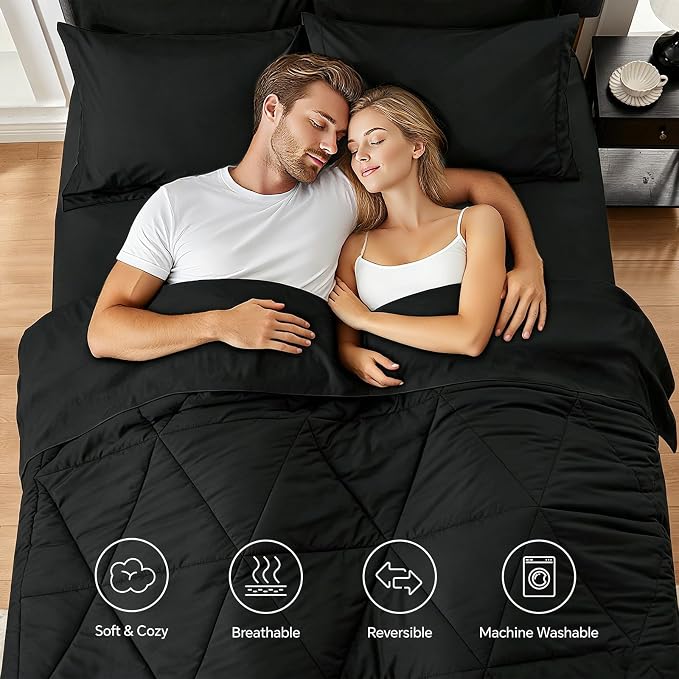 BEDELITE Twin Comforter Set 5 Pieces, Solid Black Bed in A Bag | Soft All Season Down-Alternative Comforter, Sheets, Pillowcases & Shams, OEKO-TEX Certified Bedding for Bedrrom, Guest Room