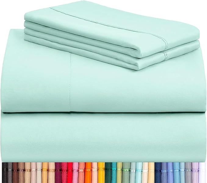 Cal King Size Sheets Set, Cooling & Soft Deep Pocket Bed Sheets, 4PC | LuxClub Silky Fitted Sheet & Pillowcase Sets, Breathable Hotel Luxury Bedding for Mattress Wrinkle Free, Aquamarine