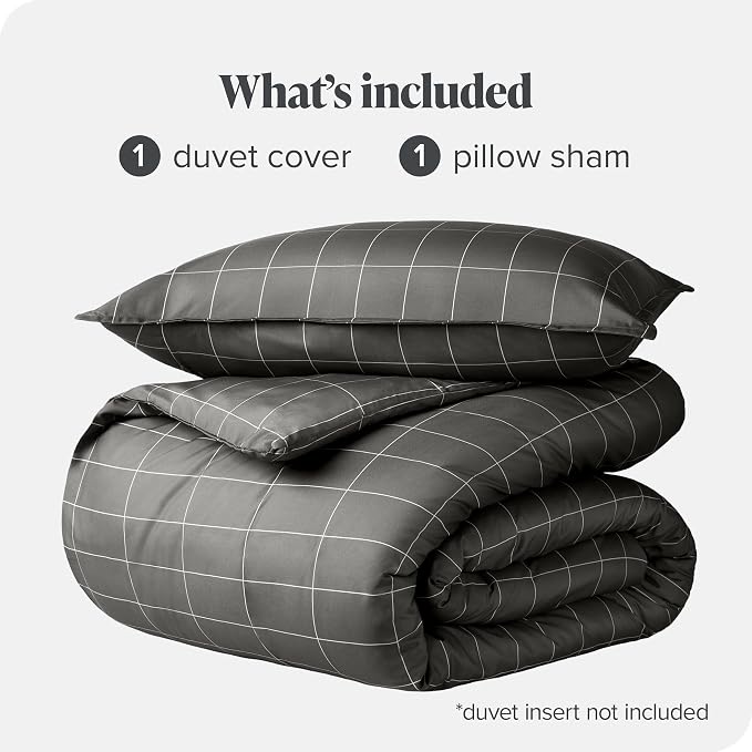Bare Home Duvet Cover Set 1800 Ultra-Soft (Twin/Twin XL, Grid - Grey/White) | Lightweight, Cooling, Breathable, Premium 1800 Ultra-Soft, All-Season