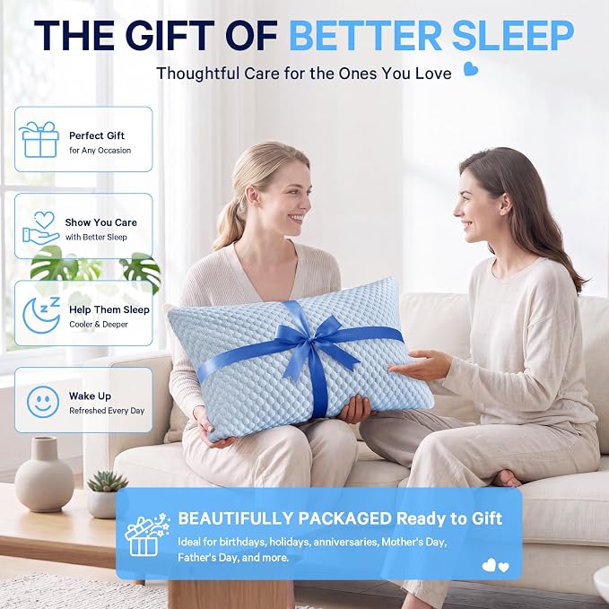 BETU Cooling Pillow Queen Size, Breathable Shredded Memory Foam Cool Pillow for Hot Sleepers, Adjustable Soft Support Bed Pillows for Side, Back, Stomach Sleepers, 3D Honeycomb Breathable Cover