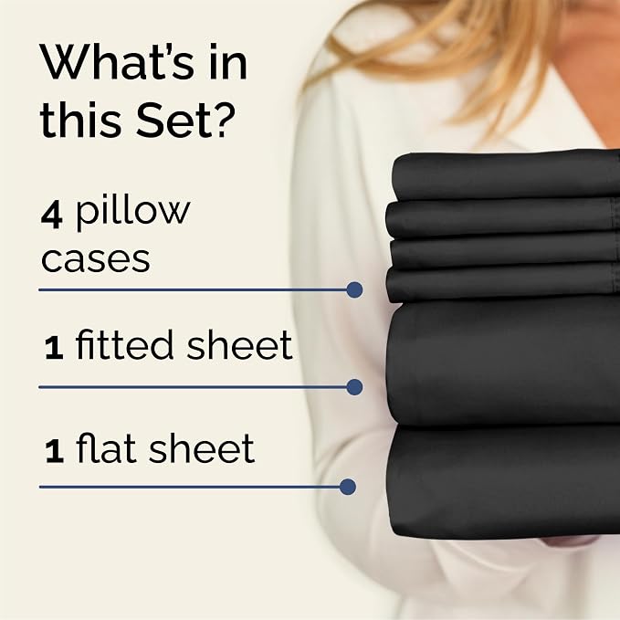 Queen 6 Piece Bed Sheet Set - Comfy, Breathable & Cooling Sheets - Black | Ultra-Soft Hotel Luxury Bedding Set w/ 8-16 Inch Deep Pockets, 1 Flat & 1 Fitted Sheet & 4 Pillowcases, Wrinkle & Fade Free