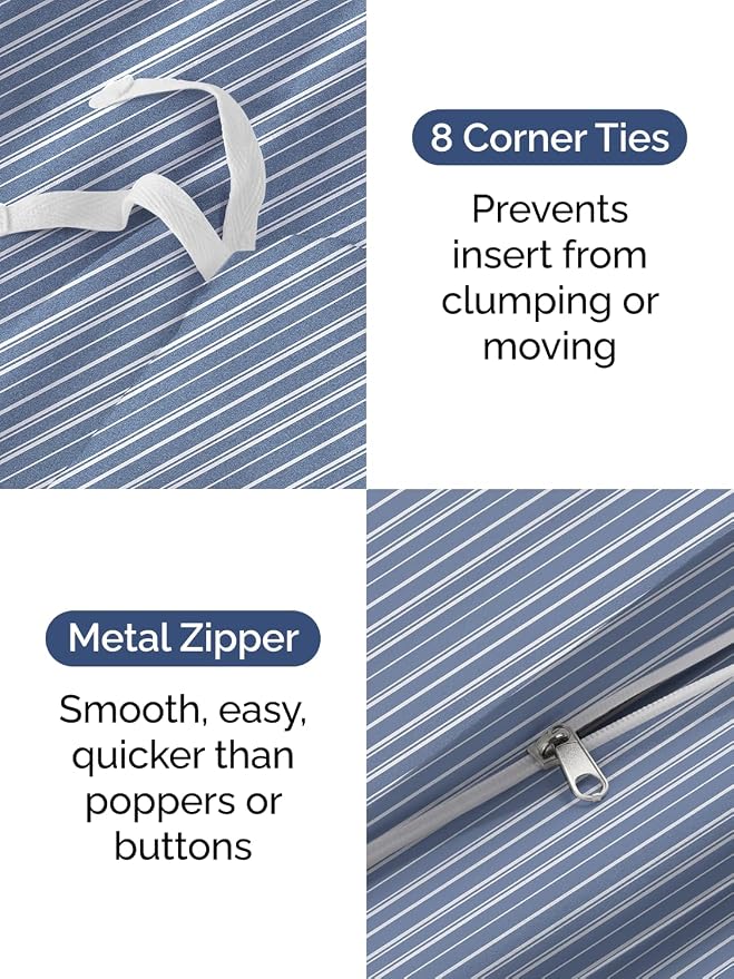Duvet Cover Cal King Size - 3 Piece with Zipper Closure - Blue Stripes | Extra Soft, Breathable, Cal King Duvet Cover 104" x 98" with 2 Pillow Shams, Zipper Closures & Ties, Women, Men, Kids & Teens