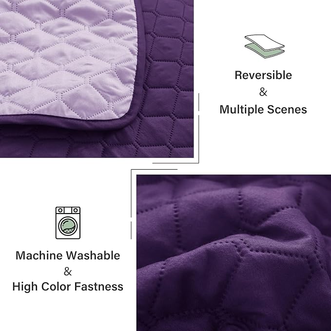 Exclusivo Mezcla Reversible King Size Quilt Bedding Set, Deep Purple | Lightweight Bedspreads with 2 Pillow Shams, Soft Microfiber, All Season Bed Coverlets for Bedroom Guest Room, 104x96 Inch