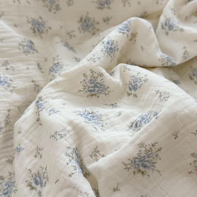Cottage Chic Ruffled Duvet Cover Full, Blue Floral Quilt Cover 79"x90", 1 PC, Soft Muslin Cotton Comforter Cover Farmhouse Bedding Duvet Cover, No Comforter Insert/Pillowcase