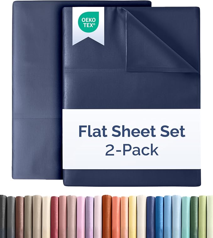 Twin XL Size Flat Sheet - Pack of 2, College Dorm Essentials - Navy Blue | Ultra-Soft, Comfy, Breathable & Cooling, College Dorm Room, Fade & Wrinkle Free, Stain & Shrink Resistant Bedding, Oeko-Tex