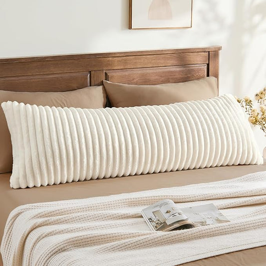 BEDELITE Fluffy Striped Body Pillow Cover with Zipper, Cream White, 20x54 | Ultra-soft Faux Fur with 13D Striped Texture, Comfy, Plush, and Cloud-like, Body Pillow Pillowcase for Bed Couch Room Decor