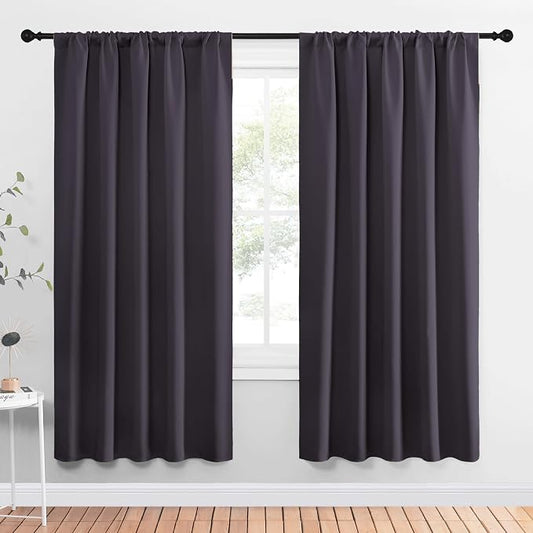 NICETOWN Window Curtains Blackout Drapes, Greyish Purple, 1 Pair, 52 by 72-Inch, Thermal Insulated Solid Rod Pocket Blackout Curtains/Draperies for Living Room