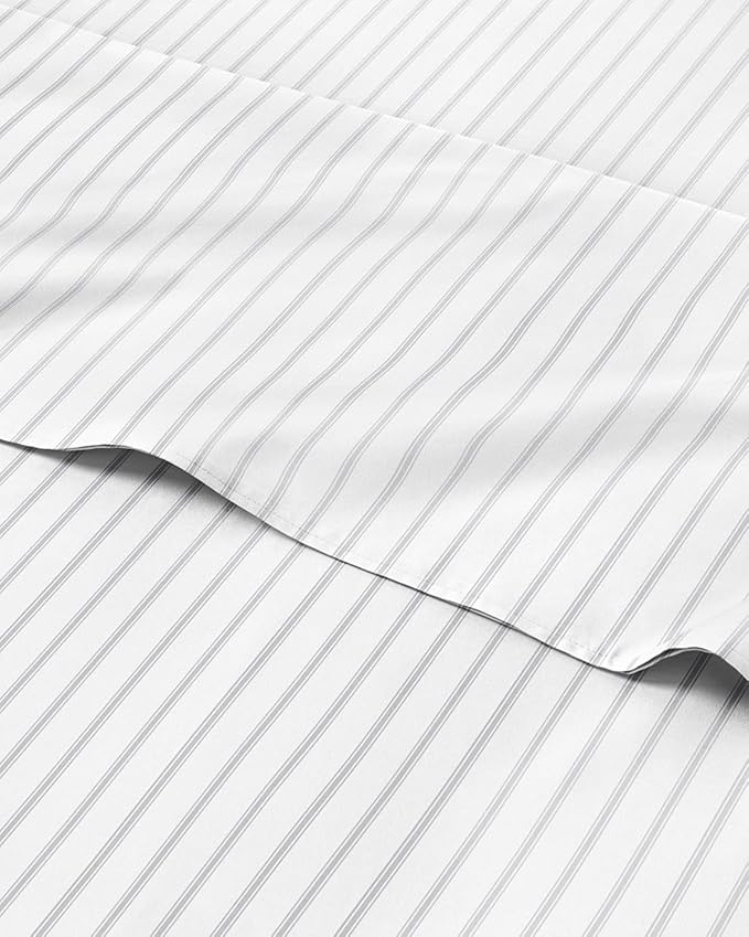 King 4 Piece Striped Sheet Set - Soft, Breathable & Cooling - Misty Stripes | 1 Flat, 1 Fitted & 2 Pillowcases w/ Deep Pockets, Luxury Striped Bedding, Soft, Breathable & Cooling, Wrinkle & Fade Free