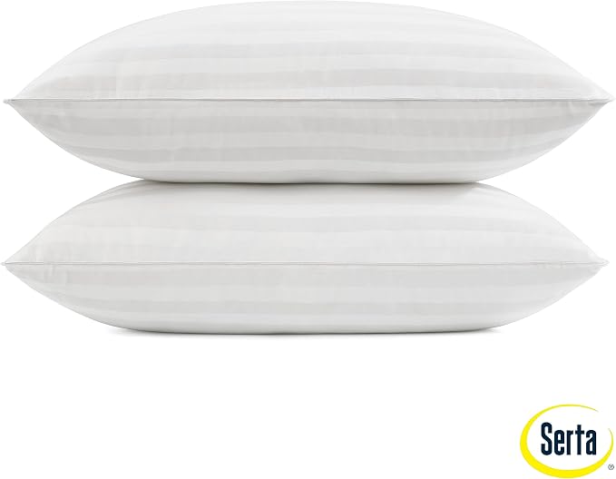 Serta Won't Go Flat Down Alternative Bed Pillows, Extra Life Foam Core with Medium Support, Perfect for Back, Stomach or Side Sleepers (2 Pack), Standard/Queen, White