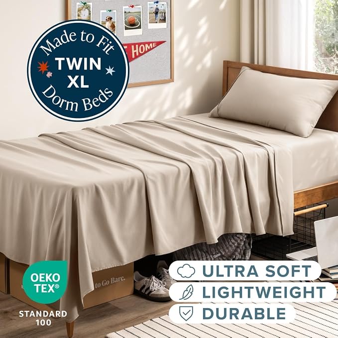 Bare Home Twin XL Sheet Set - 1800 Ultra-Soft (Twin XL, Pebble) | Deep Pockets 6 to 15 Inches, Breathable, Hypoallergenic, Hotel Luxury, Easy Fit, Soft, All-Season