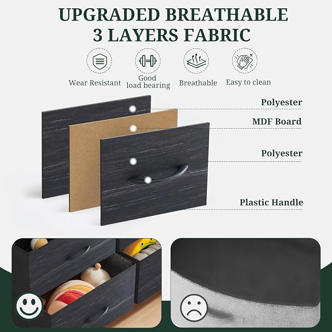 8-Drawer Dresser for Bedroom, Anti-Tip Tall Storage Organizer | Chest of Drawers with Wooden Top and Metal Frame Fabric Bins for Closet, Living Room, Hallway, Entryway, Charcoal Black