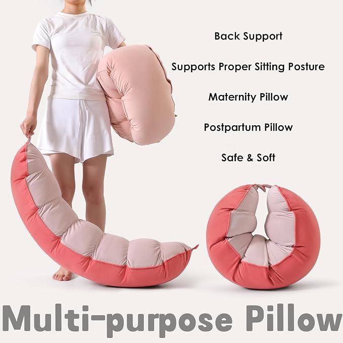 Peallow(Pat. Pend) – Long Round Body Pillow for Adults, Bolster Pillow for Sleeping, Soft and Supportive Pillow for Sleeping & Lumbar Support(Coral Peach,39")