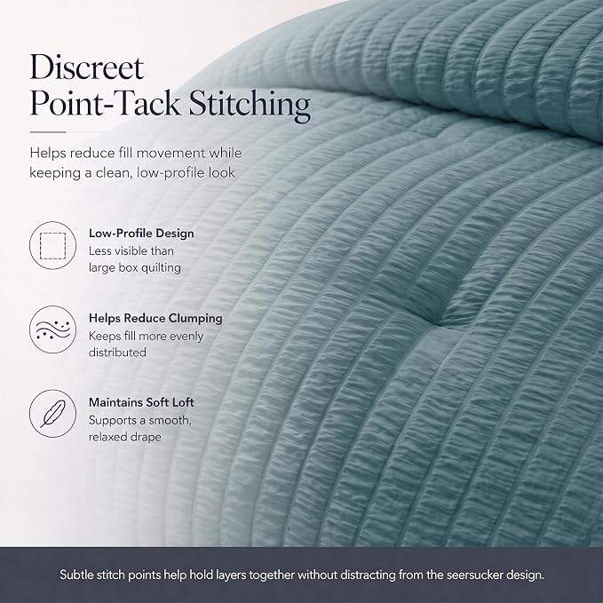 Oversized King Seersucker Comforter Set, Mineral Blue, 120 x 98 in | OEKO-TEX Certified, 7 Pieces Bed in a Bag with 240 GSM Down Alternative Comforter, Flat & Fitted Sheets, Pillowcases & Shams