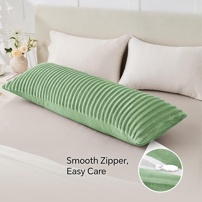 BEDELITE Fluffy Striped Body Pillow Cover with Zipper, Green, 20x54 | Ultra-soft Faux Fur with 9D Striped Texture, Comfy, Plush, and Cloud-like, Body Pillow Pillowcase for Bed Couch Room Decor