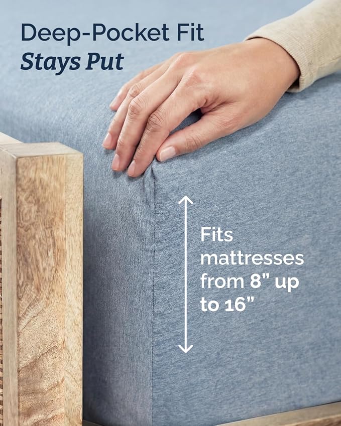 Twin XL 4 Piece Sheet Set - College Dorm Room Essentials - Heathered Blue | Ultra Soft Dorm Bedding Set, 8" to 16" Inch Deep Pockets, 1 Flat & 1 Fitted Sheet & 2 Pillowcases, Wrinkle & Fade Free