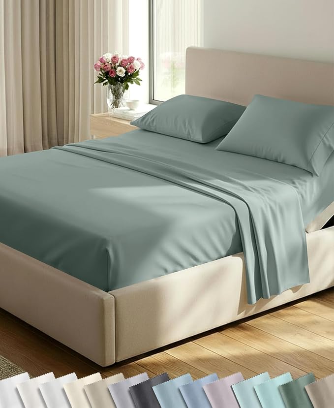 California Design Den 600 Thread Count Split King Bed Sheets, 5 Pcs | 100% Cotton Sateen, Good Housekeeping Seal, Split King Sheets Sets for Adjustable Bed with 2 Separate Twin-XL Mattresses