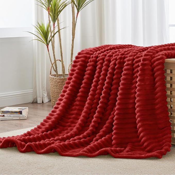 BEDELITE Ribbed Twin Blanket for Couch & Bed, Burgundy, 60"x80" | Ultra-Soft Plush Fleece, Cozy, Warm Yet Lightweight, Ribbed Texture, Home Decor, Machine Washable, Giftable, All-Season Use