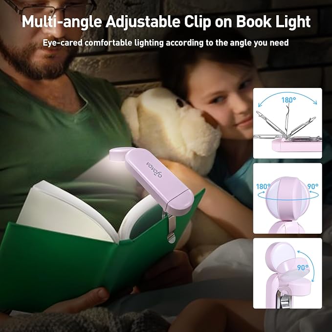 VAVOFO USB Rechargeable Book Light, Bookmark Clip on LED Reading Light | 3 Colors 9 Lighting modes clip on book light, Eye Care Glow for Bed Reading, Christmas Gift for Bookworms, Book Accesories