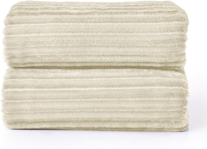 BEDELITE 3D Ribbed Jacquard Beige Blankets Queen Size for Bed, 90x90 Inch | Soft Warm Decorative Fluffy Blanket, Cozy Fuzzy Lightweight Plush Fleece Throw Blankets for Bed, Room Decor, Gift for Women