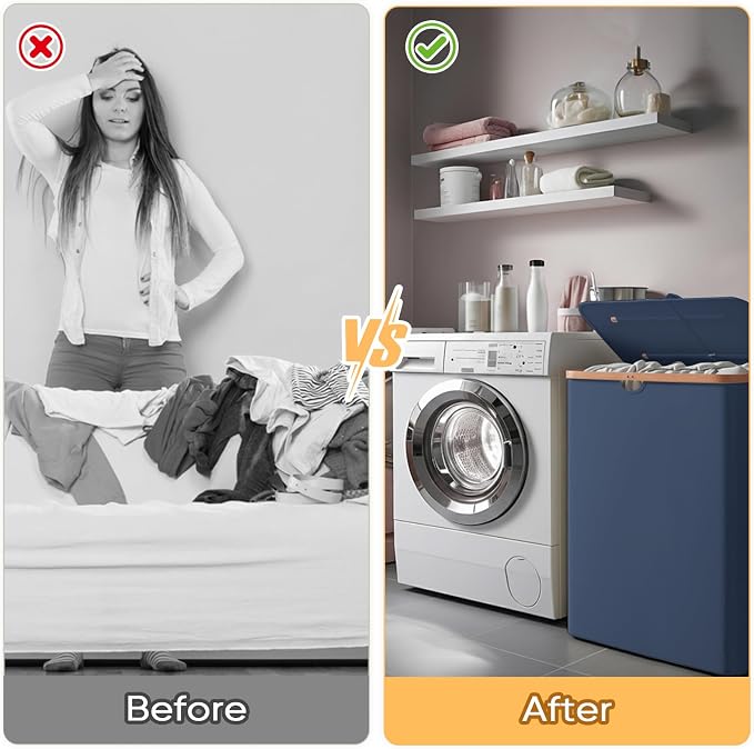 BALEINE 140L Laundry Hamper with Lid, Large Laundry Basket Bin | Large Capacity, Easy-Access Lid, Shape-Retaining Structure, Pull Handles, Ideal for Bedroom, Dorm, Laundry Room