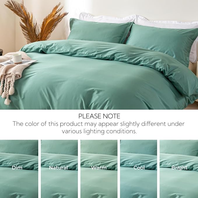 OAITE Duvet Cover Set 100% Washed Cotton Solid 3pcs | Soft,Durable,Long-staple Cotton,Hidden Zipper with 8 Interior Corner Ties,2 Pillowcases