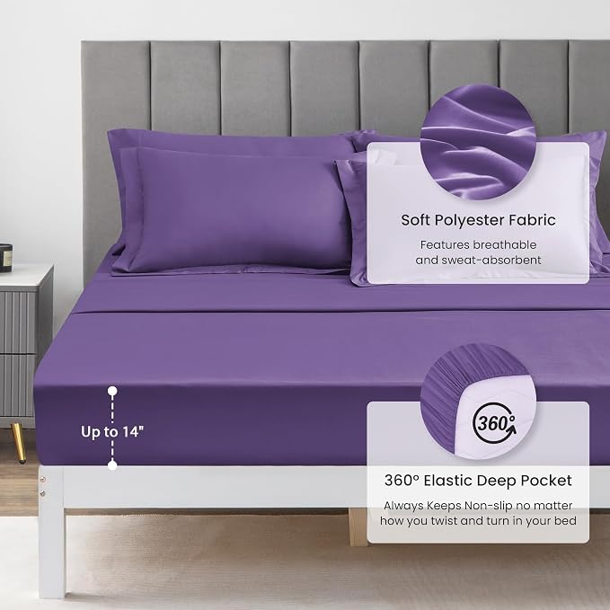 Love's cabin Oversized Queen Comforter Set, 7 Pieces Bed in a Bag, All Season Bedding Sets with 1 Comforter, 1 Flat Sheet, 1 Fitted Sheet, 2 Pillowcase and 2 Pillow Sham, Purple
