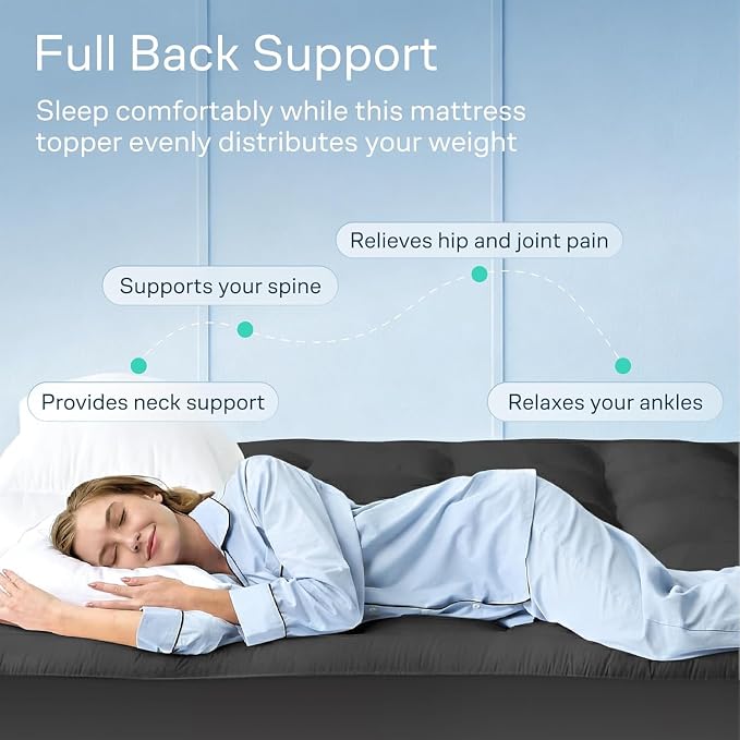 Niagara Sleep Solution 100% Cotton Top Cooling Mattress Topper - Full Size | Cloud-Like Mattress Pad, Breathable, 20" Deep Pocket, Back Pain Relief, Perfect for Hot Sleepers, Dark Gray