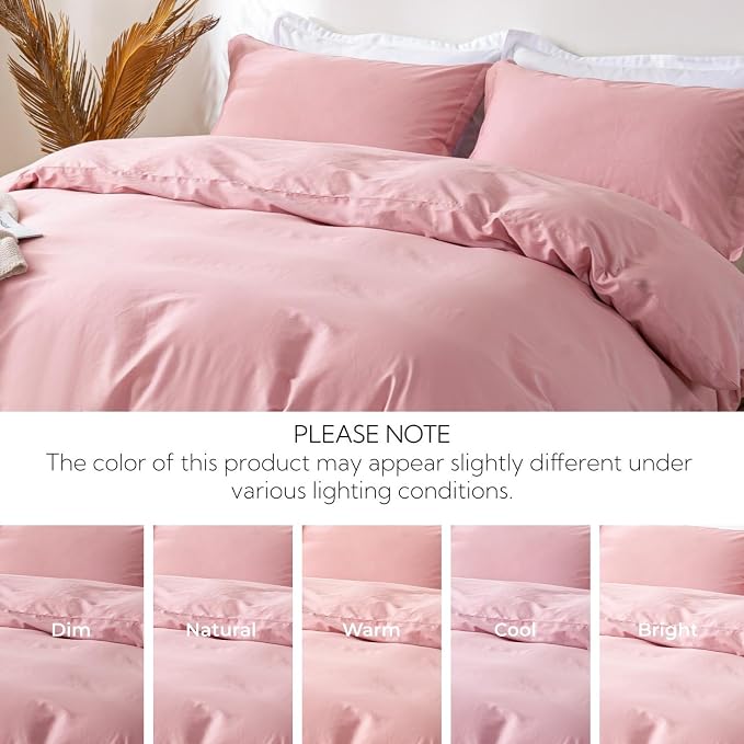 OAITE Duvet Cover Set 100% Washed Cotton Solid 3pcs | Soft,Durable,Long-staple Cotton,Hidden Zipper with 8 Interior Corner Ties,2 Pillowcases