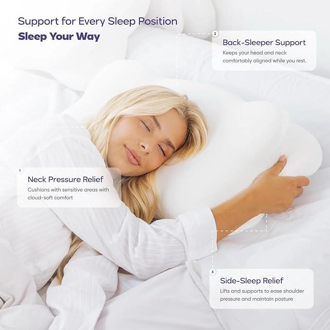 Mellow CloudAlign Memory Foam Pillow for Neck & Shoulder Support, High | Dual Height Ergonomic Cervical Pillow for Side Back & Stomach Sleepers, Contoured Orthopedic Bed Pillow with Washable Cover