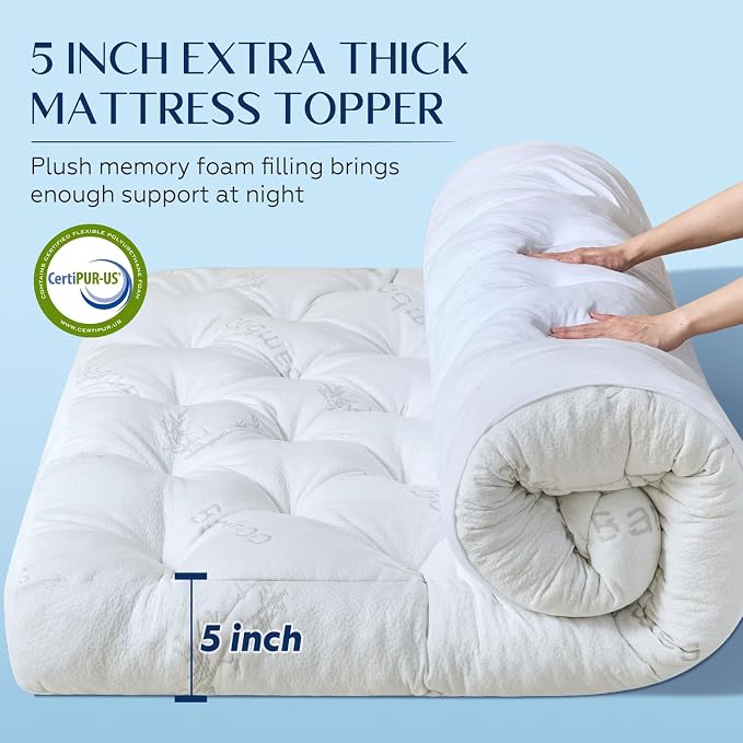 5 Inch Cooling Mattress Topper Twin Size,39x75 in | Twin Mattress Pad Cover,Gel Memory Foam Filling, Soft Pillow Top,Pain Relief,For Hot Sleppers