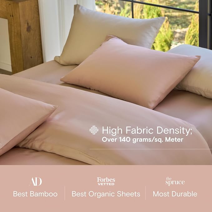 DOZ Duvet Cover Set, 100% Viscose derived from Bamboo, Organically Grown, Buttery Soft, Cooling Duvet Covers, High GSM, 1 Duvet Cover and 2 Pillowcases, 90"x90" (Blush, Full/Queen)