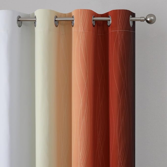 Burnt Orange and Greyish White Ombre Blackout Curtains 52Wx45L Inch Long | Light Blocking Short Window Curtains,Energy Saving,Thermal Insulated,Room Darkening Grommet Drapes for Bedroom,2 Panels