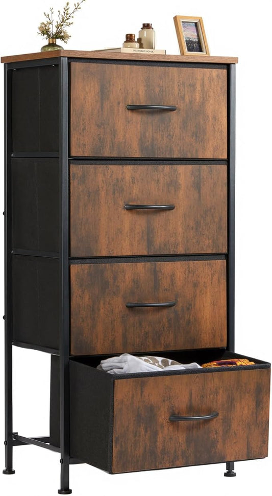 Sweetcrispy Dresser for Bedroom, 4 Drawer Storage Organizer for Closet | Small Fabric Dresser Cabinet, Chest of Drawers with Sturdy Frame, Tall Nightstand, Home Furniture, Rustic Brown