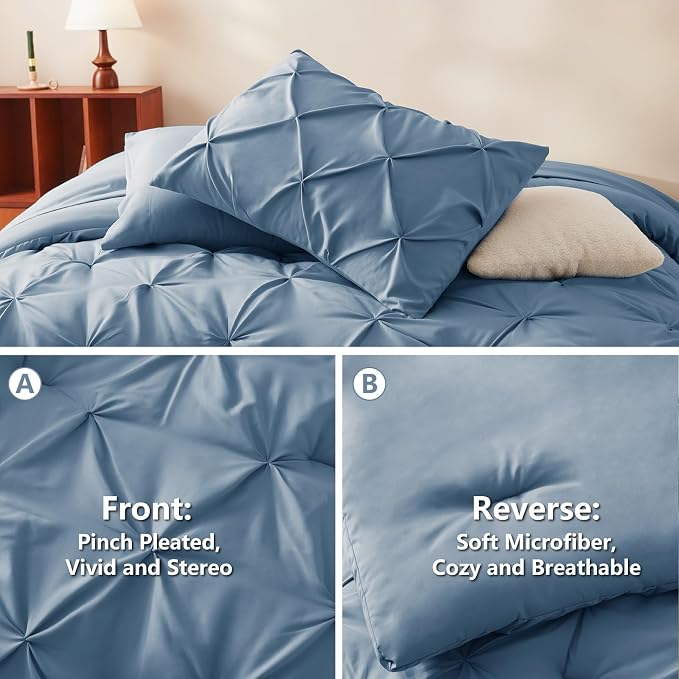 HIMEET California King Comforter Set Dusty Blue - 7 Pieces Bed in a Bag | OEKO-TEX Certified, 240GSM Down Alternative Comforter, 14" Deep Pocket Fitted Sheet + Flat Sheet + 2 Pillowcases + 2 Shams