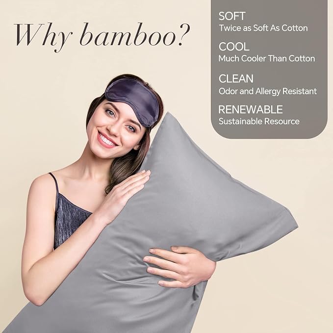 BEDELITE King Pillow Cases Set of 2, Rayon Derived from Bamboo, Silver Grey | Cooling and Breathable Pillow Cover for Hot Sleepers & Night Sweats, Silky Soft Cozy, Envelope Closure, 20x36 Inches