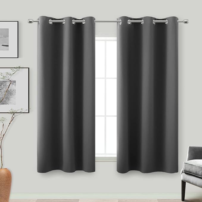 KOUFALL Short Black Out Curtains 54 Inch Long for Windows,Grommet Blackout Curtains 54 Inch Length 2 Panels Set