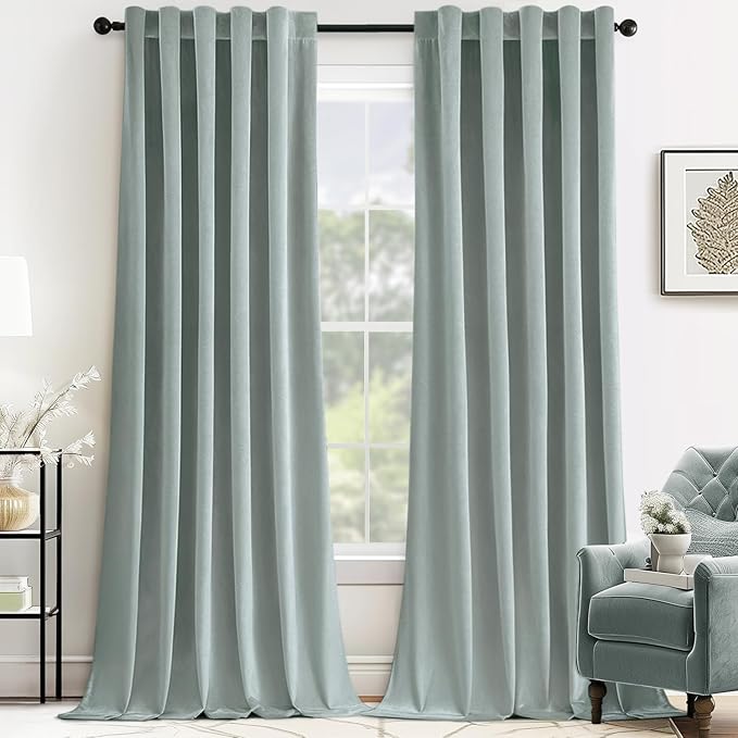 MIULEE Velvet Curtains 52x84 inches 2 Panels Misty Blue Blackout Curtains | Luxury, Bedroom Living Room, Thermal Insulated, Super Soft Window Drapes, Rod Pocket & Back Tab