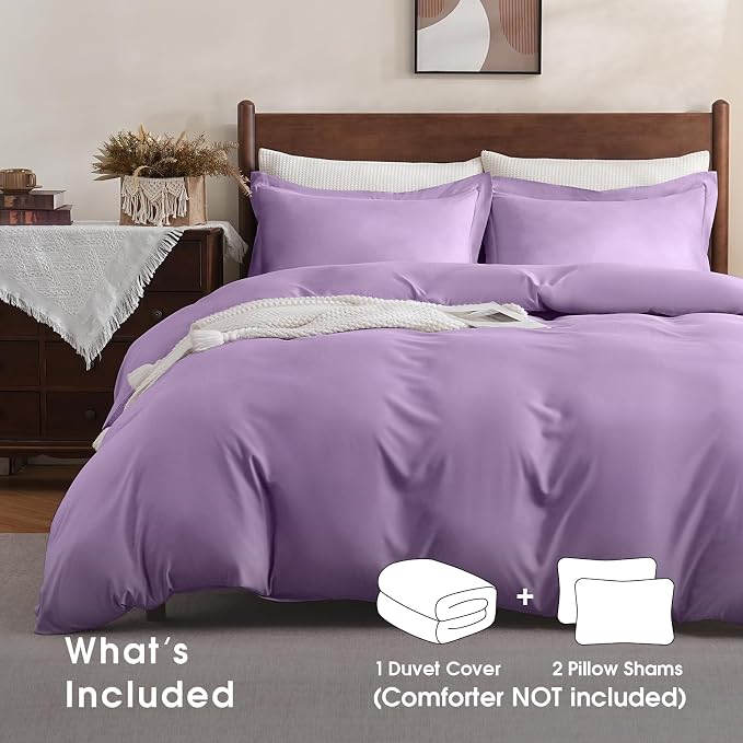 FreshCulture Duvet Cover King Size - 3 Pieces Microfiber Duvet Cover Set with Zipper Closure - Lightweight & Easy Care - 1 Comforter Cover & 2 Pillow Shams - Comforter Not Included (Purple)